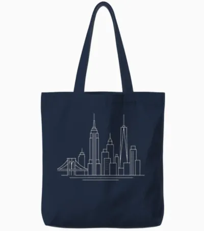 New York City Skyline Line Art Tote Bags - Navy