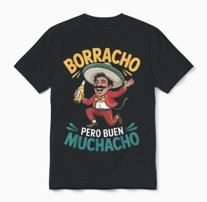Borracho Pero Buen Muchacho Mexiko Lustiges Mexikanisches Trinken Unisex T-Shirt in Black