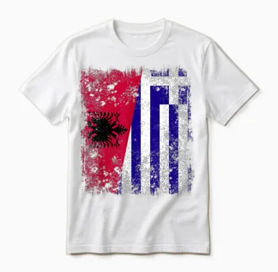 Albania Greece Half Flag Albanian Greek Hellas Heritage Unisex T-Shirt - White