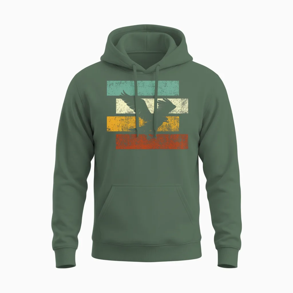 Eagle Retro Wildlife Gift Unisex Hoodie in Military Green