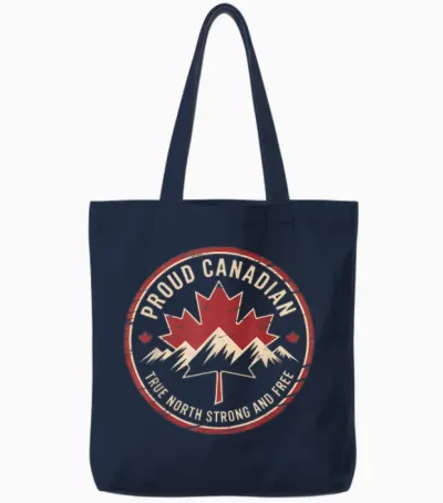Canada Maple Leaf Mountain Vintage Pride Art Tote Bags - Navy