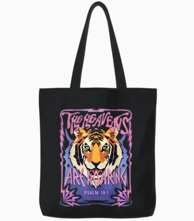 The Heavens Are Roaring Psalm 19 1 Tiger Tote Bags - Black