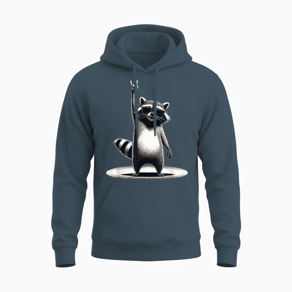 Retro Raccoon Rock Music Gift Men Children Women Funny Raccoon T-Shirt, Black Unisex Hoodie in Dark Heather