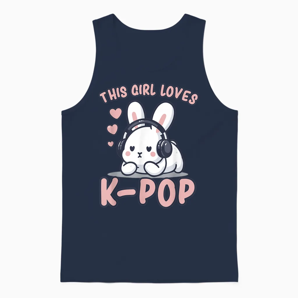 K-Pop | This Girl Loves K-Pop | Rabbit K-Pop for Girls T-Shirt, Black Unisex Tank Top in Navy