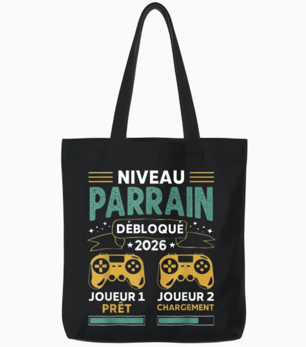Unlocked Godfather Level 2026 - Funny Pregnancy Announcement Gamer Tote Bags in Black