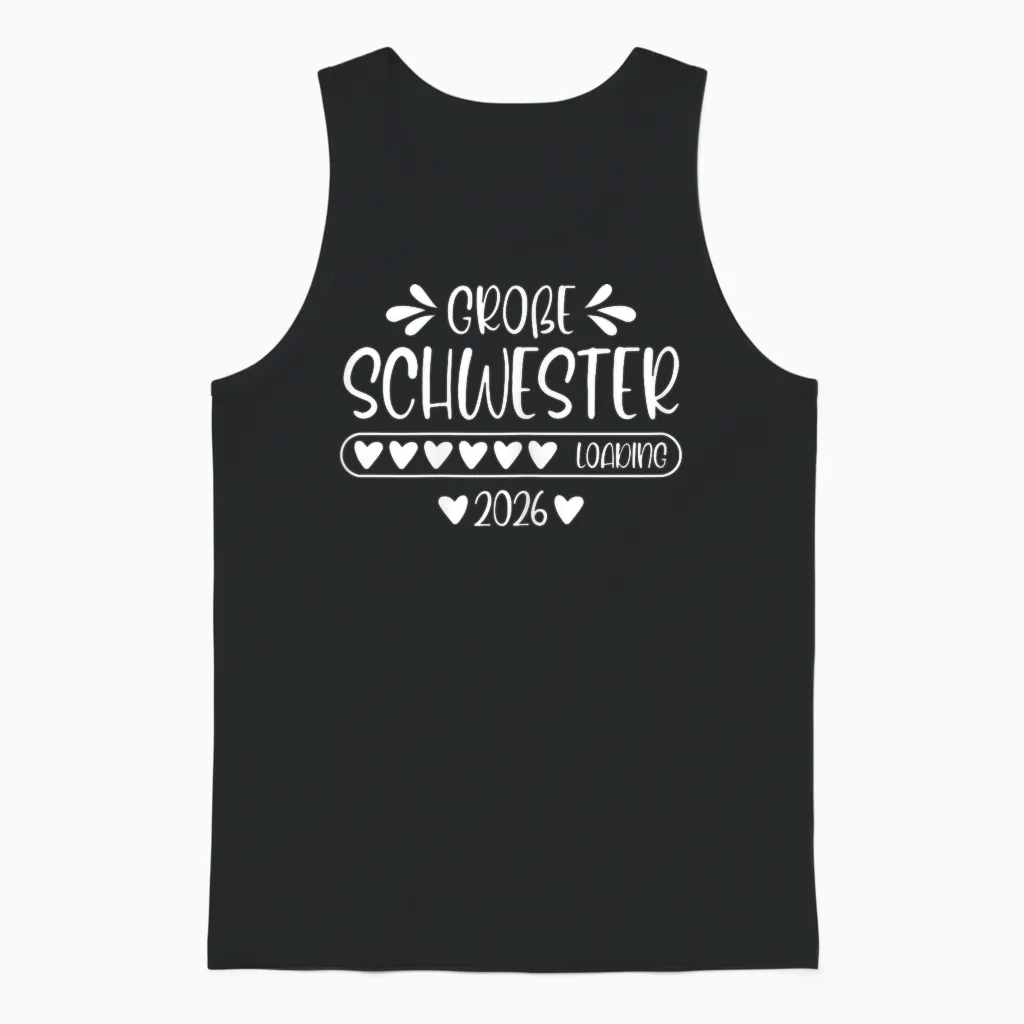 Big Sister 2026 Loading Pregnancy Announcement T-Shirt, Black Unisex Tank Top in Black