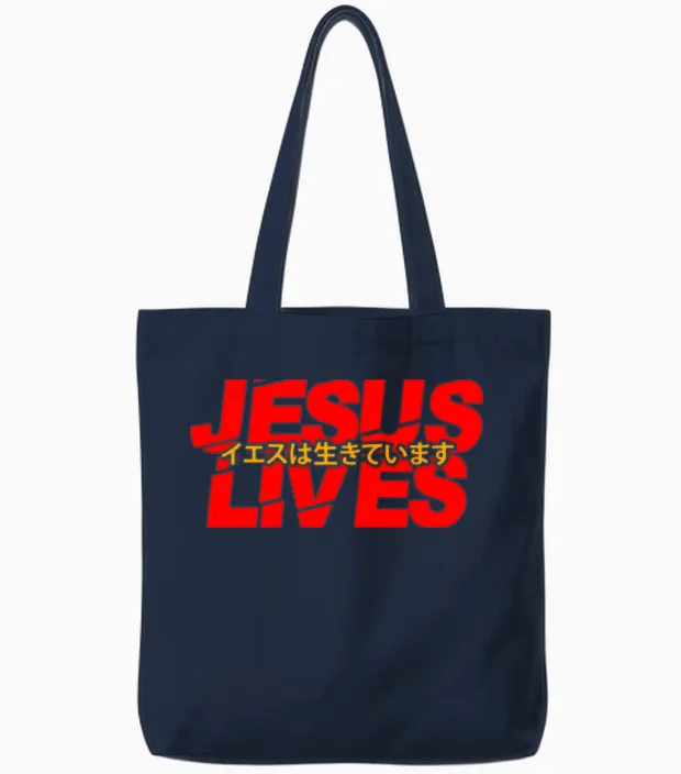 Jesus Lives Aesthetic Christian & Faith Tote Bags in Navy