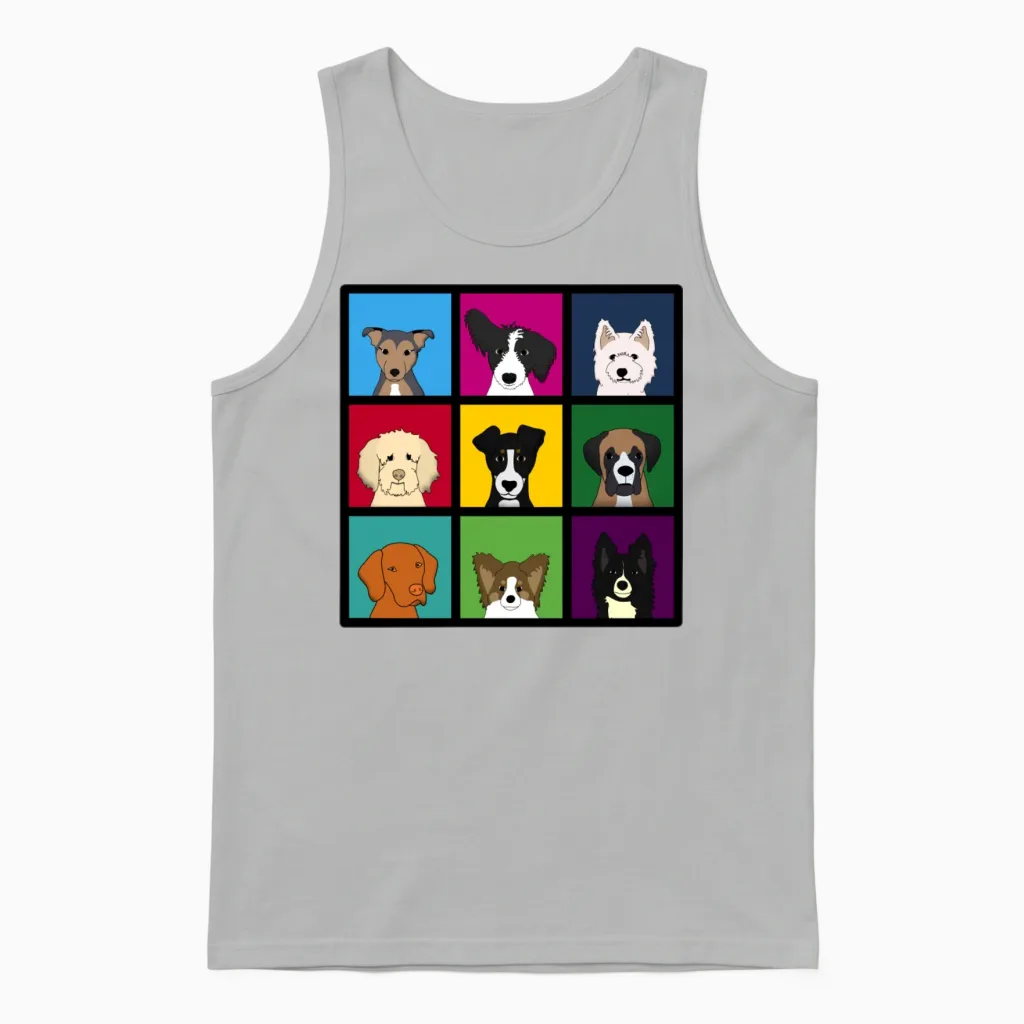9 Dogs Dog Lovers Unisex Tank Top in Ash