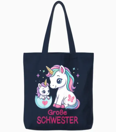 Big Sister Unicorn Motif Cute Rainbow Children's Tote Bags - Navy