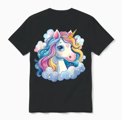 Super Süßes Einhorn Mit Regenbogen Mähne Einhorn Unisex T-Shirt - Black