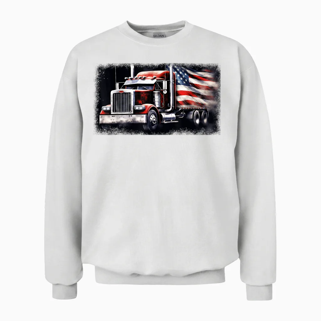 Us American Flag Semi Truck Driver Trucker Unisex Sweatshirt in White
