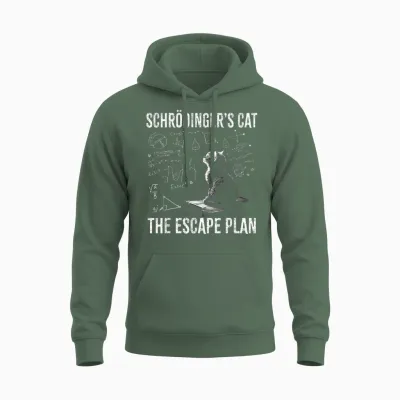Schrödinger's Cat the Escape Plan Funny Scientist & Teacher T-Shirt, Black, S Unisex Hoodie - Military Green
