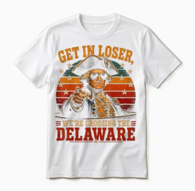 Get in Loser We're Crossing the Delaware Vintage Graphic Unisex T-Shirt - White