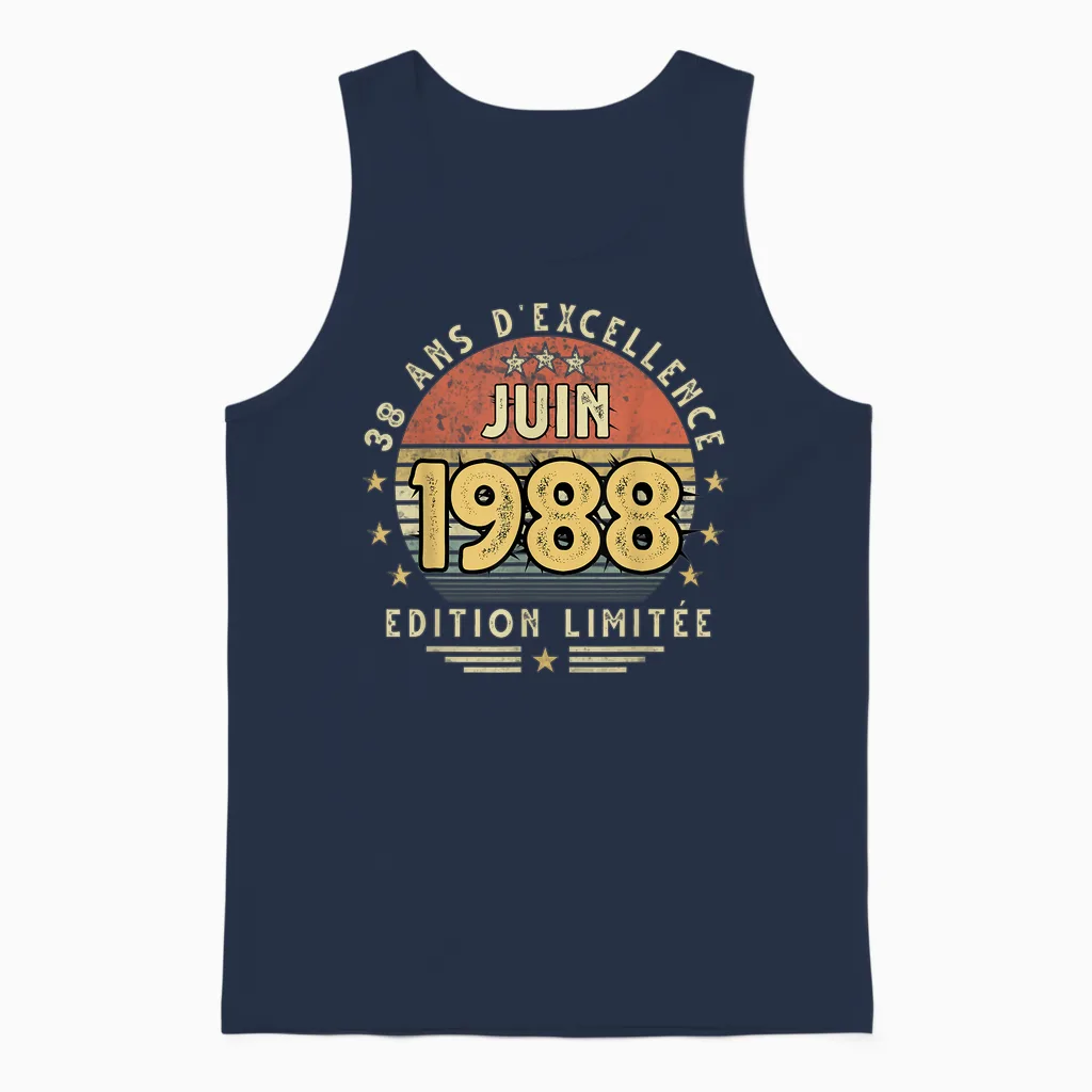 Juin 1988 Cadeau Anniversaire Juin 1988 38 Ans Homme Femme Unisex Tank Top in Navy