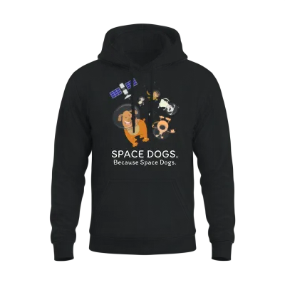 Space Dogs - Spaceship Galaxy Satellite Dogs Unisex Hoodie - Black