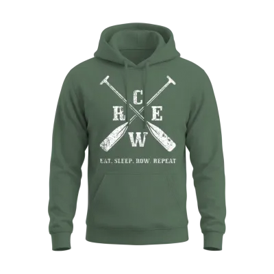 Eat. Sleep. Row. Repeat Crew Rowing Boating Crew Unisex Hoodie - Military Green