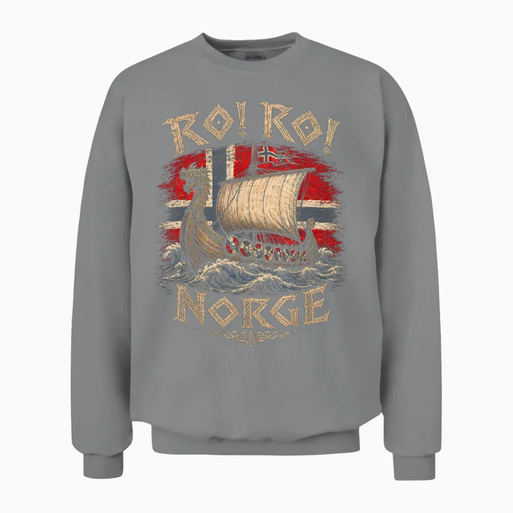 Ro! Ro! Norge Wikinger Langschiff Norwegen Flagge Skandinavisch Unisex Sweatshirt in Sport Grey