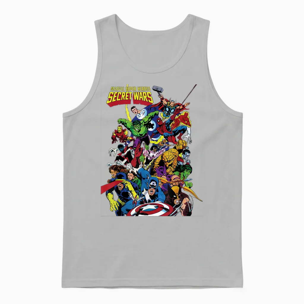 Marvel Exclusive Secret Wars Franchise Hero Collage Unisex Tank Top in Ash