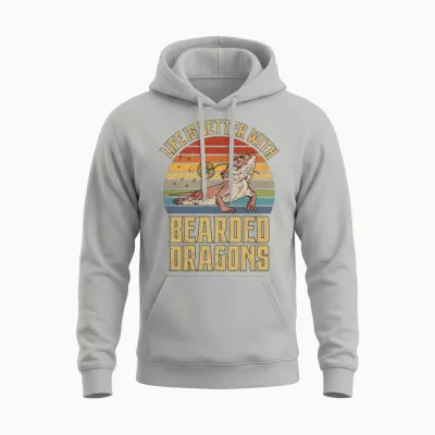 Bearded Dragon Retro Unisex Hoodie - Ash
