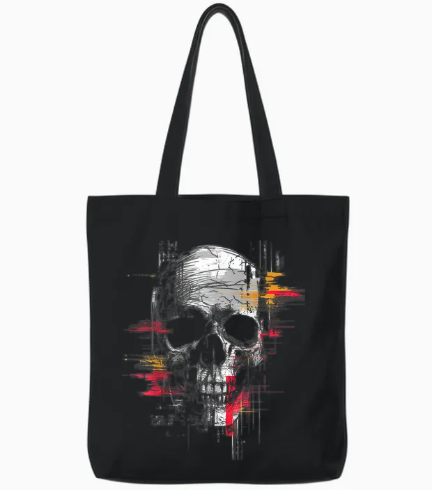 Skull Drawing Art Painting Graphic Motif Skull T-Shirt, Black Tote Bags in Black