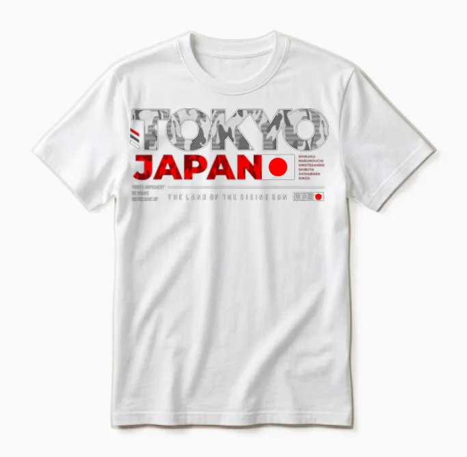 Tokyo Japan the Land of the Rising Sun T-Shirt, Black, S Unisex T-Shirt in White