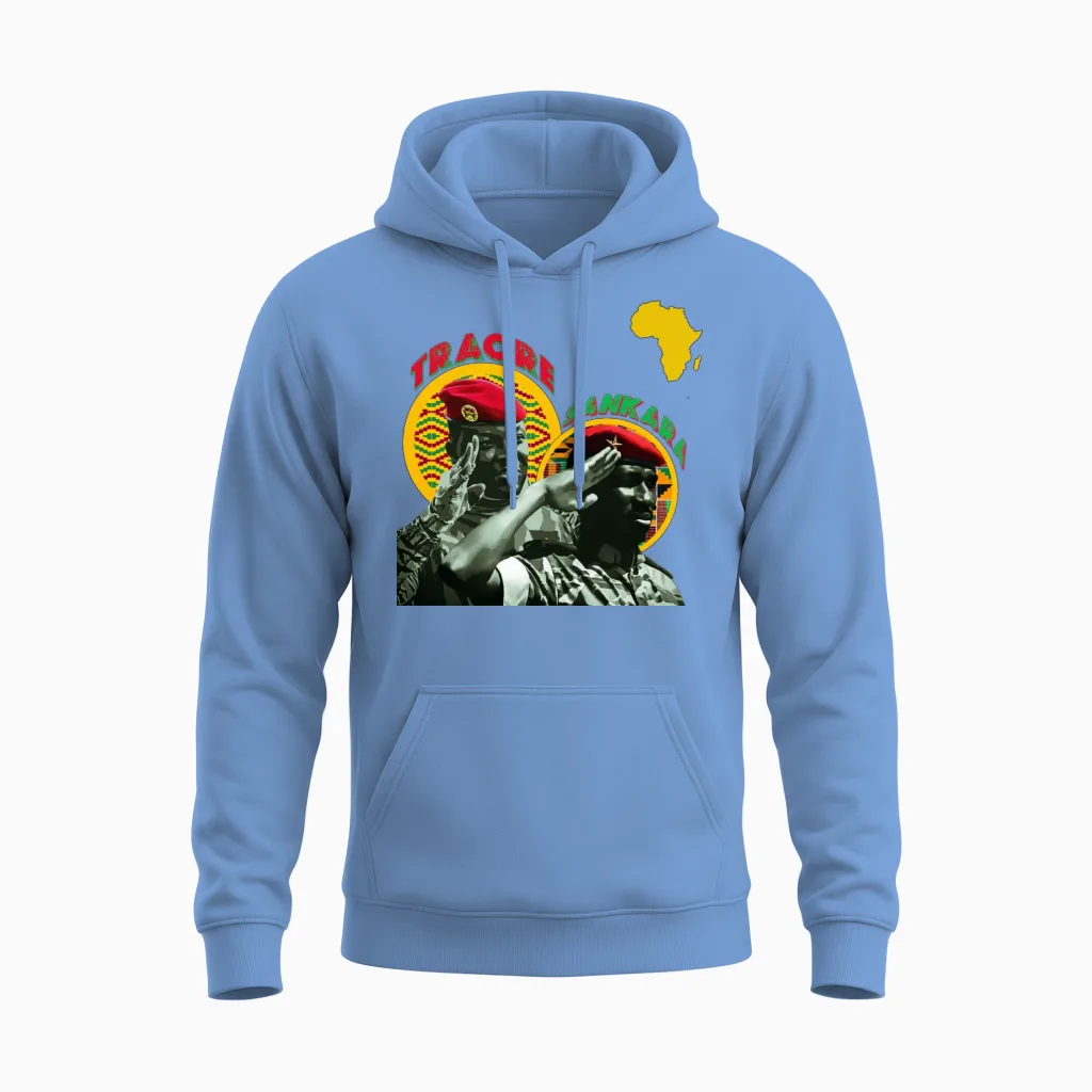 Ibrahim Traore & Thomas Sankara - Pan-African Art Unisex Hoodie in Carolina Blue