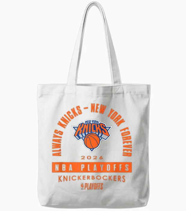 Nba 2026 Playoffs Mantra Knicks Over the Rainbow Tote Bags in White