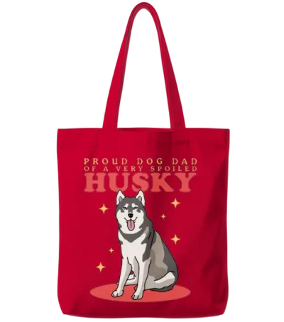 Husky Dogs Dog Dad of a Spoiled Husky Tote Bags - Red