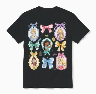 Disney Princess and Bows Watercolor Portraits Collage Unisex T-Shirt - Black