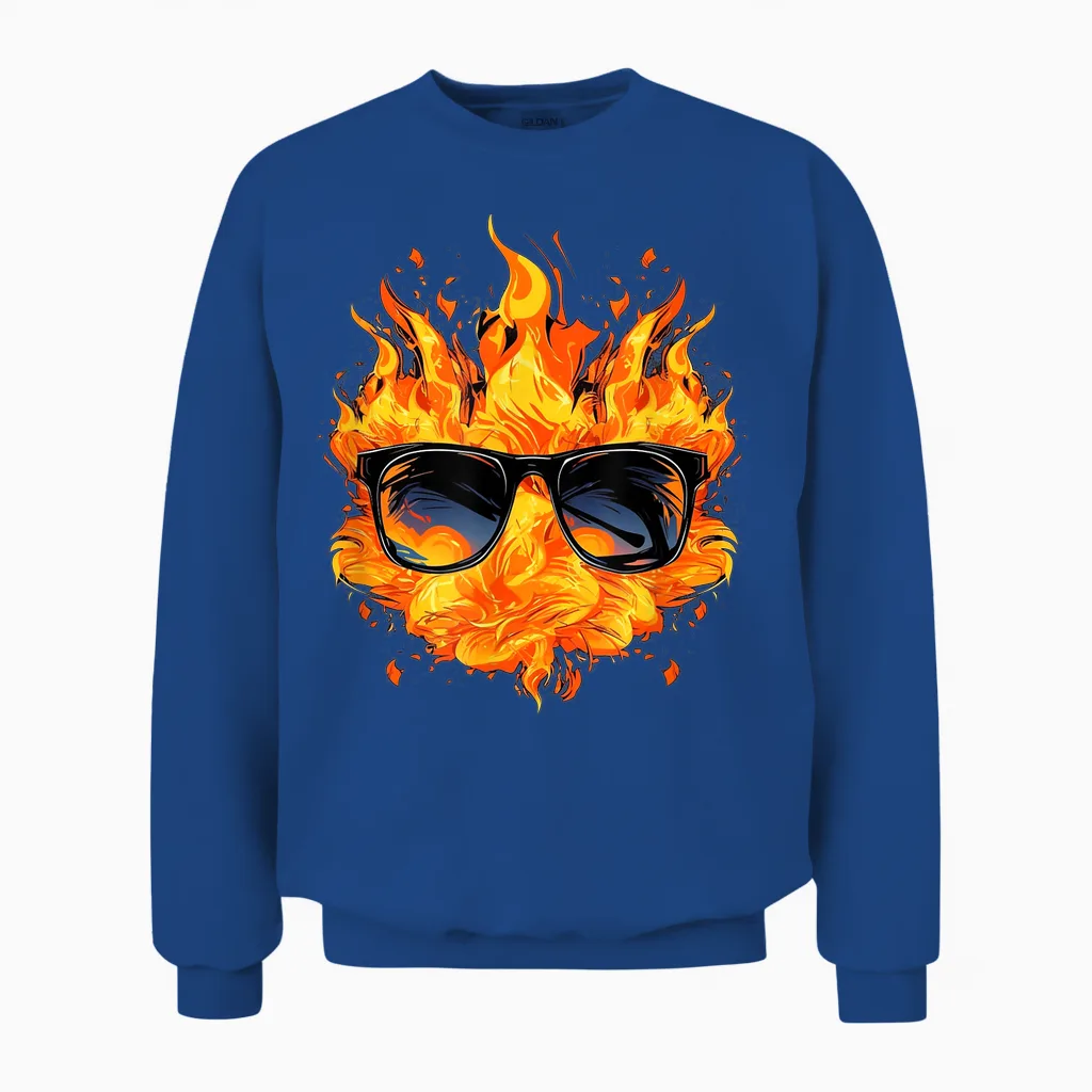 Cool Fire and Flames Glasses T-Shirt, Black Unisex Sweatshirt in Royal