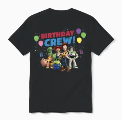 Disney and Pixar's Toy Story Family Party Birthday Crew T-Shirt, Black Unisex T-Shirt - Black
