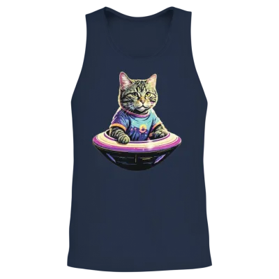 Retro Ufo Cat Unisex Tank Top - Navy