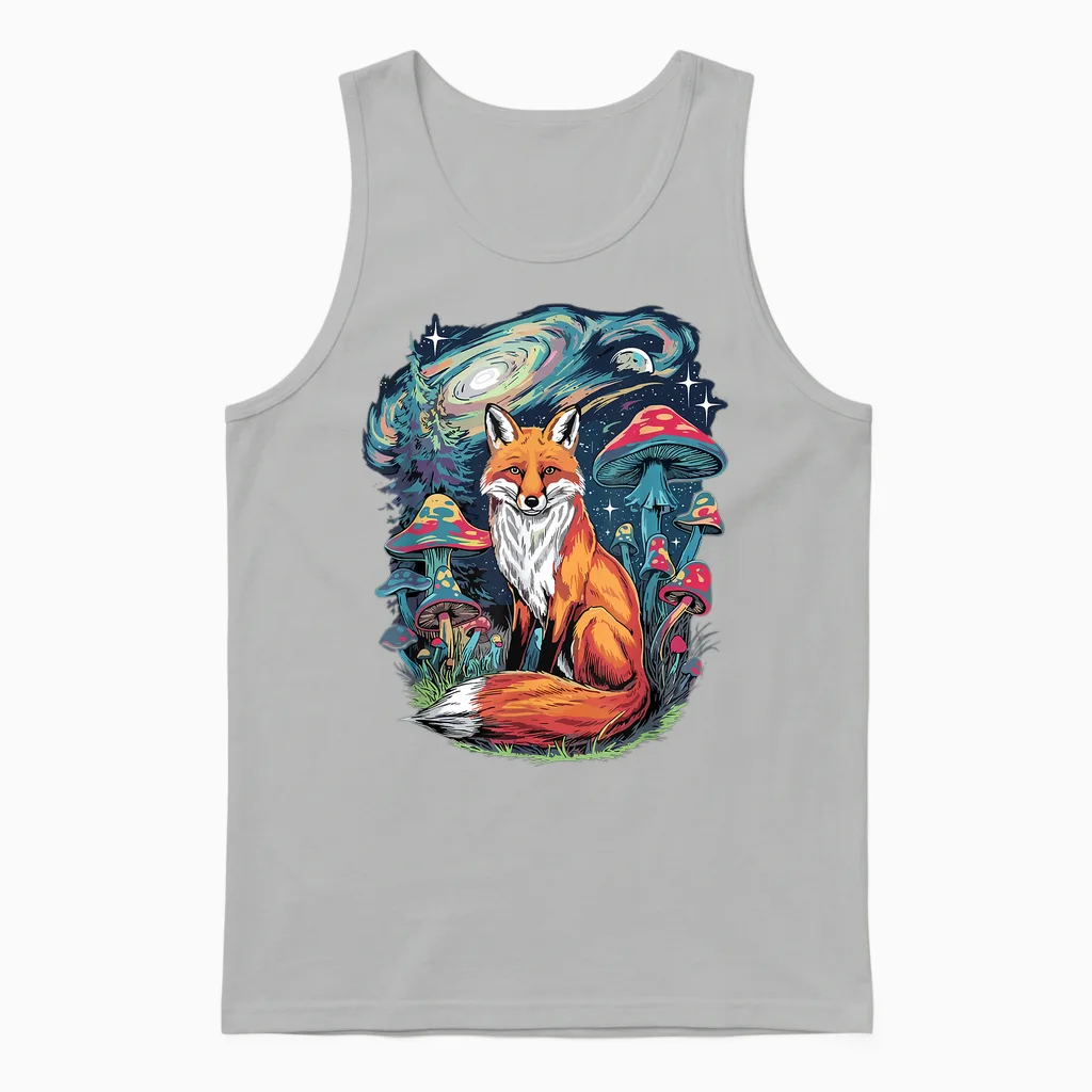 Trippy Psychedelic Fox Foxes Unisex Tank Top in Ash