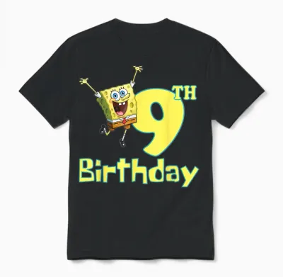 Mademark X Spongebob Squarepants - Spongebob Squarepants 9th Birthday Unisex T-Shirt - Black