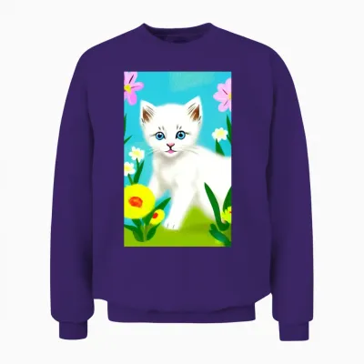 Cute White Kitten Unisex Sweatshirt - Purple
