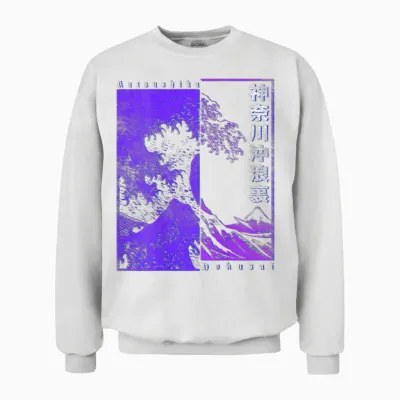Men's Japanese Wave Japan Style the Great Wave Before Kanagawa T-Shirt, Black Unisex Sweatshirt - White