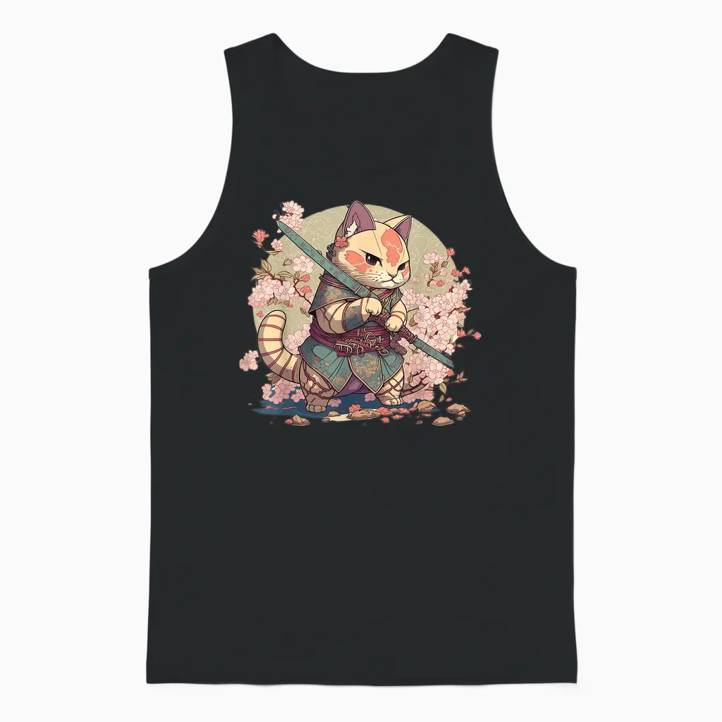 Japanese Samurai Warriors & Funny Kawaii Animes Samurai Cat Warrior Japanische Ninja-Katze Kawaii T-Shirt Schwarz Unisex Erwachsene Und Kinder Kurzarm T-Shirt Klein Unisex Tank Top in Black