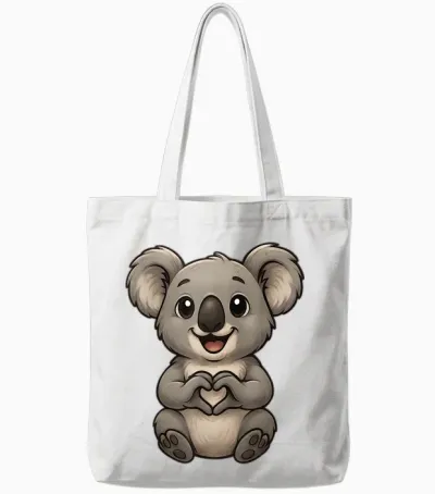 Koala with Heart | Cute Koala Bear with Heart Symbol Tote Bags - White