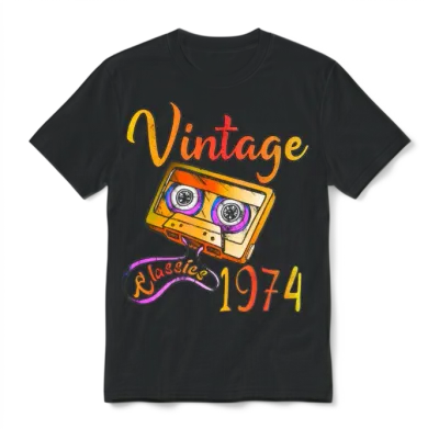 Vintage 1974 – Classic Cassette Tape Design Unisex T-Shirt - Black
