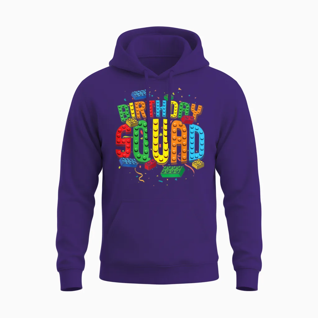 Birthday Squad Playing Bricks Brick Builder Block Building Unisex Hoodie in Purple