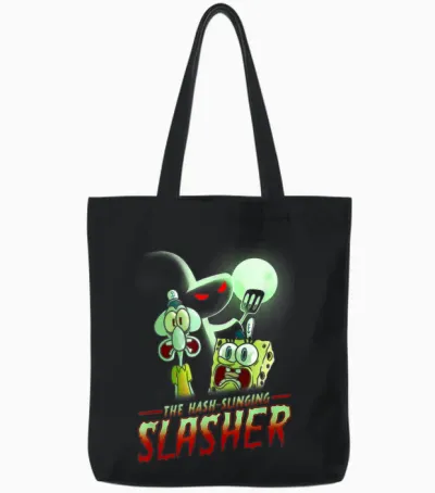 Spongebob Squarepants the Hash Slinging Slasher Spooky T-Shirt, Black Tote Bags - Black