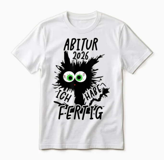 Abitur 2026 T-Shirt with German Text "ich Habe Fertig" Unisex T-Shirt in White