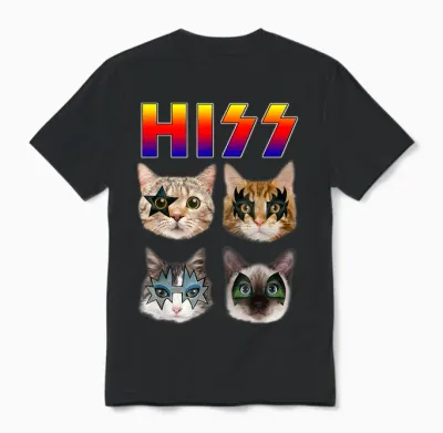 Hiss Funny Cats Kittens Rock Rockin Short Sleeve T-Shirt Gift Tee Pun Unisex T-Shirt - Black