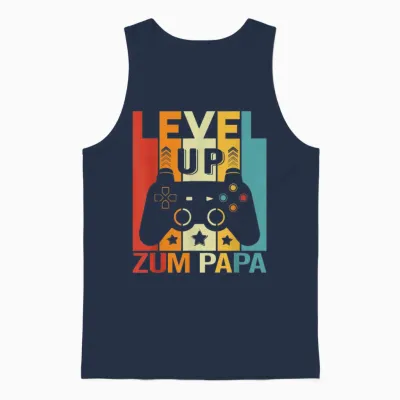 Level Up to Dad Father Pregnancy Announcement Gamer Unisex Tank Top - Navy