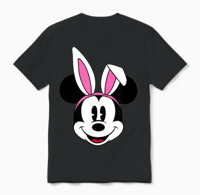 Amazon Essentials Disney Mickey Mouse Spring Easter Bunny Ears Unisex T-Shirt - Black
