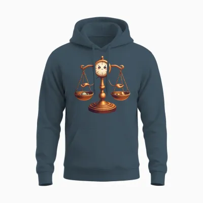 Vintage Balance Scale Illustration with Clock Face Unisex Hoodie - Dark Heather