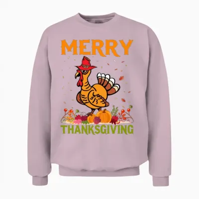 Merry Thanksgiving Turkey Food Thankful Family Day Unisex Sweatshirt - Light Pink