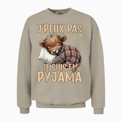 J'peux Pas Je Suis En Pyjama, Highland Cow Nightgown Unisex Sweatshirt - Sand