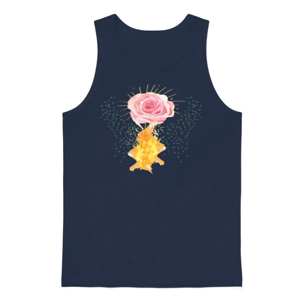 The Glowing Rose in the Fire Unisex Tank Top - Navy