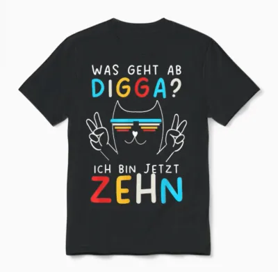 10 Years Birthday Boy Digga Ich Bin Zehn T-Shirt, Black Unisex T-Shirt - Black